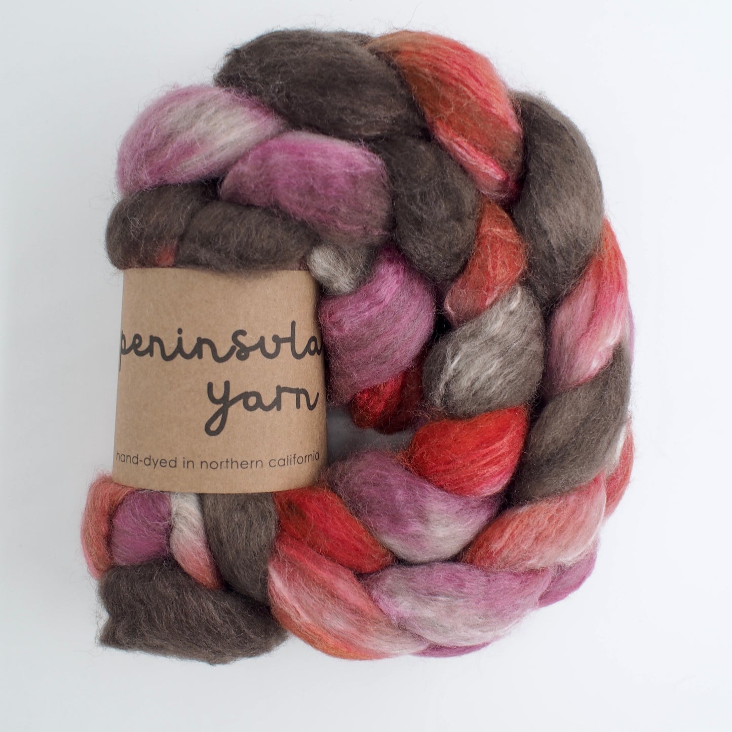 BFL Silk Combed Top - Pink/Brown/Red