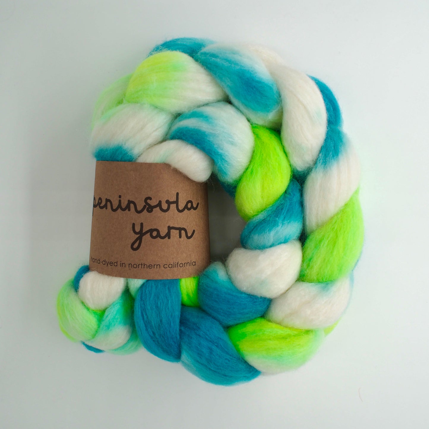 Polwarth Silk Combed Top -Teal Blue & Chartreuse