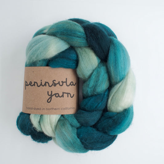 Polwarth Silk Combed Top -Teal Green